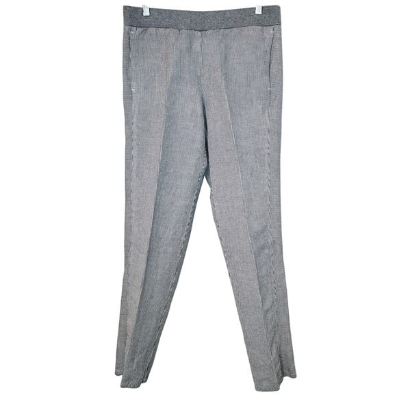 J. Jill Linen Blend Gray White Pinstripe Stretch Waistband Straight Leg Pants - Picture 1 of 8